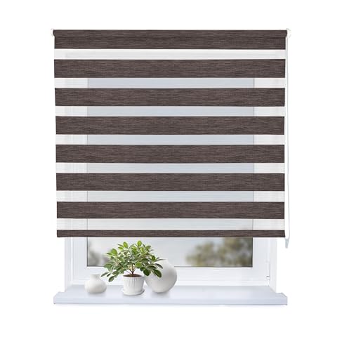 Rollmayer Doppelrollo mit Bohren Klemmrollo Fensterrollo Duo Rollo Sonnenschutzrollo Zebrarollo Seitenzugrollo fur Fenster und Tur (Holzlook Braun,155B x H130 cm) von Rollmayer