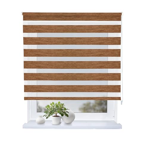 Rollmayer Doppelrollo mit Bohren Klemmrollo Fensterrollo Duo Rollo Sonnenschutzrollo Zebrarollo Seitenzugrollo fur Fenster und Tur (Holzlook Gold,140B x H150 cm) von Rollmayer