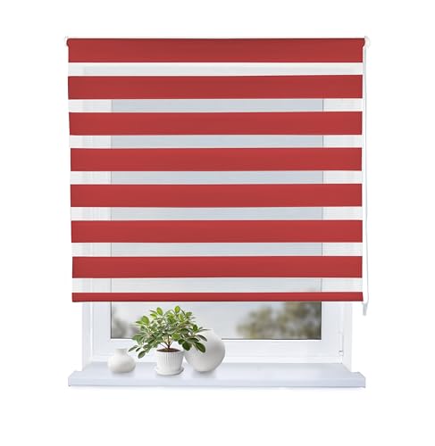 Rollmayer Doppelrollo mit Bohren Klemmrollo Fensterrollo Duo Rollo Sonnenschutzrollo Zebrarollo Seitenzugrollo fur Fenster und Tur (Rot,135B x H150 cm) von Rollmayer
