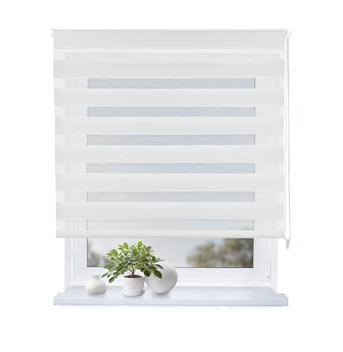 Rollmayer -Doppelrollo mit Bohren Klemmrollo Fensterrollo Duo Rollo Sonnenschutzrollo Zebrarollo Seitenzugrollo fur Fenster und Tur (Weiß,150B x H150 cm) von Rollmayer