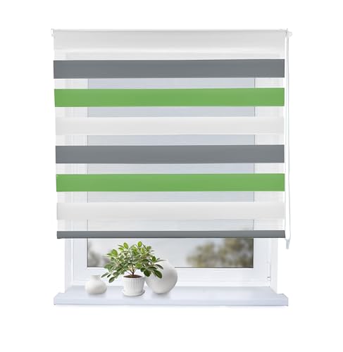Rollmayer Doppelrollo mit Bohren Klemmrollo Fensterrollo Duo Rollo Sonnenschutzrollo Zebrarollo Seitenzugrollo fur Fenster und Tur (Weiß Grau Grun,160B x H220 cm) von Rollmayer