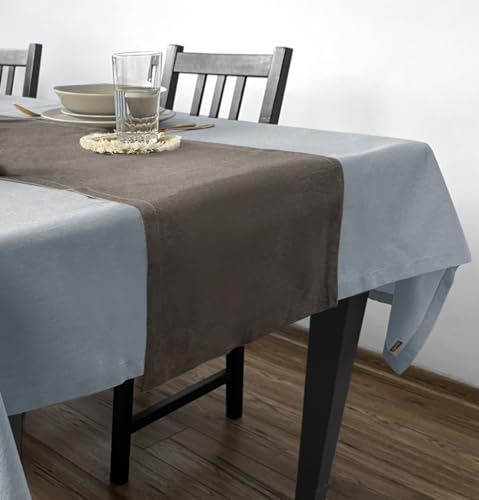 Rollmayer Hochwertiger Tischläufer Uni einfarbig Pflegeleicht Kollektion Velvet, Farbe & Größe wählbar (Braun 273, 30x80cm) von Rollmayer