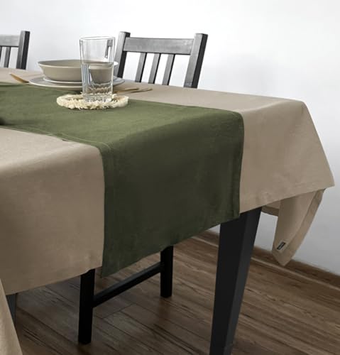 Rollmayer Hochwertiger Tischläufer Uni einfarbig Pflegeleicht Kollektion Velvet, Farbe & Größe wählbar (Olivgrün 21, 40x120cm) von Rollmayer