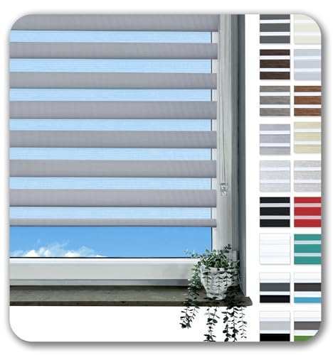 Rollmayer Klemmfix-Doppelrollo ohne Bohren Klemmrollo Fensterrollo Duo Rollo Sonnenschutzrollo Zebrarollo Seitenzugrollo für Fenster und Tür (Grau - 80 x 130 cm - BxH) von Rollmayer