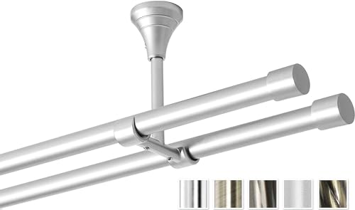 Rollmayer metall Gardinenstange Ø 16mm Rohr, Silber für Ösenvorhang Gardinen Vorhang (Crux 240cm lang, Silber, Deckenbefestigung 2-läufig) Ohne Ringe! von Rollmayer