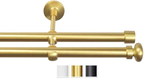 Rollmayer elegant und modern metall Gold Matt Vorhangstange/Gardinenstange Ø 19mm Rohr (200cm Crux Duo, im Gold Matt, 2-läufig) verschiedene Größen und Endstücken. Ohne Ringe! von Rollmayer