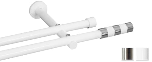 Rollmayer Moderne Gardinenstange Ø 19mm glänzend, Chrom/Weiß/Schwarz (480cm weiß rohr, 2-läufig, mit Orion weiß) Wandbefestigung Ohne Ringe! von Rollmayer