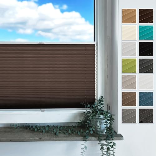 Rollmayer Plissee mit Bohren, Plisseerollo Faltrollo Sichtschutz und Sonnenschutz für Fenster und Tür (Binco Braun,B60cm x H100cm) von Rollmayer