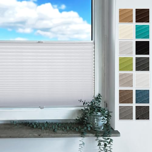 Rollmayer Plissee mit Bohren, Plisseerollo Faltrollo Sichtschutz und Sonnenschutz für Fenster und Tür (Binco Weiß,B105cm x H200cm) von Rollmayer