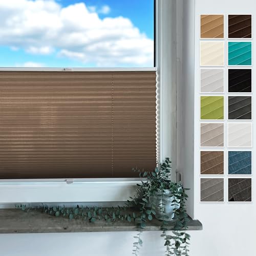 Rollmayer Plissee mit Bohren, Plisseerollo Faltrollo Sichtschutz und Sonnenschutz für Fenster und Tür (Vigo Beige,B80cm x H200cm) von Rollmayer