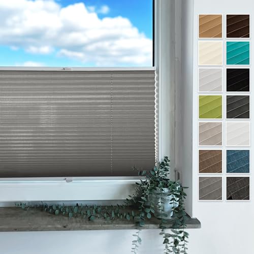 Rollmayer Plissee mit Bohren, Plisseerollo Faltrollo Sichtschutz und Sonnenschutz für Fenster und Tür (Vigo Grau,B90cm x H120cm) von Rollmayer