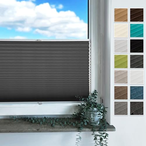 Rollmayer Plissee mit Bohren, Plisseerollo Faltrollo Sichtschutz und Sonnenschutz für Fenster und Tür Premiumqualität Falte für Zuhause, 3 Kollektionen(Binco Graphit,B150cm x H200cm) von Rollmayer