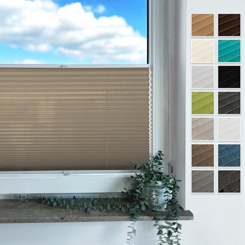 Rollmayer Plissee mit Bohren, Plisseerollo Faltrollo Sichtschutz und Sonnenschutz für Fenster und Tür Premiumqualität Falte für Zuhause, 3 Kollektionen(Vigo Beige,B120cm x H130cm) von Rollmayer