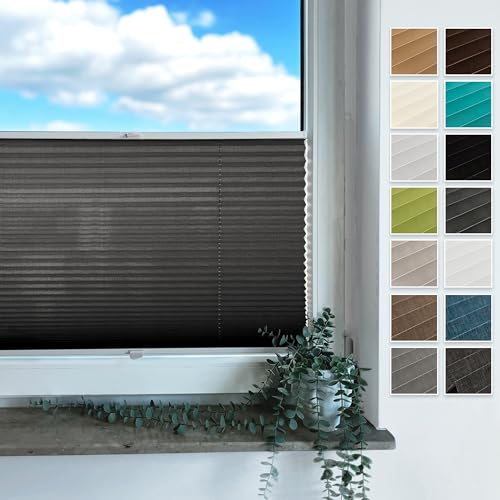 Rollmayer Plissee mit Bohren, Plisseerollo Faltrollo Sichtschutz und Sonnenschutz für Fenster und Tür Premiumqualität Falte für Zuhause, 3 Kollektionen(Vigo Graphit,B90cm x H130cm) von Rollmayer