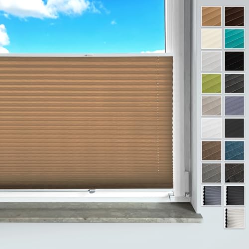 Rollmayer Plissee ohne Bohren, mit Klemmträger Plisseerollo Faltrollo Sichtschutz und Sonnenschutz für Fenster und Tür (Binco Beige,B90cm x H120cm) von Rollmayer