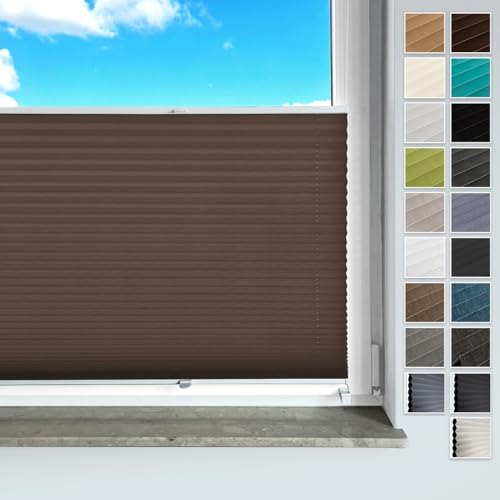 Rollmayer Plissee ohne Bohren, mit Klemmträger Plisseerollo Faltrollo Sichtschutz und Sonnenschutz für Fenster und Tür (Binco Braun,B55cm x H100cm) von Rollmayer