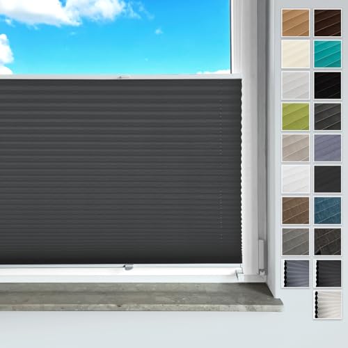 Rollmayer Plissee ohne Bohren, mit Klemmträger Plisseerollo Faltrollo Sichtschutz und Sonnenschutz für Fenster und Tür (Binco Graphit,B45cm x H120cm) von Rollmayer