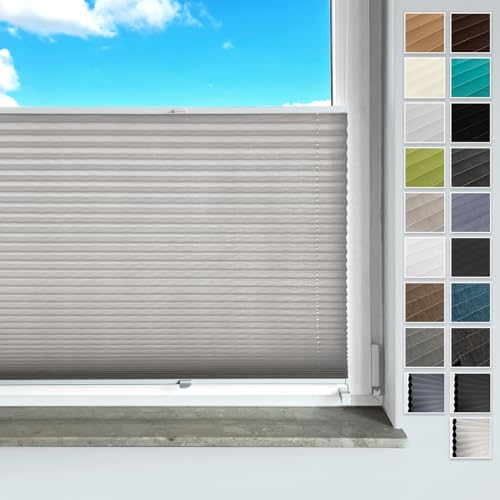Rollmayer Plissee ohne Bohren, mit Klemmträger Plisseerollo Faltrollo Sichtschutz und Sonnenschutz für Fenster und Tür (Binco Grau,B25cm x H100cm) von Rollmayer