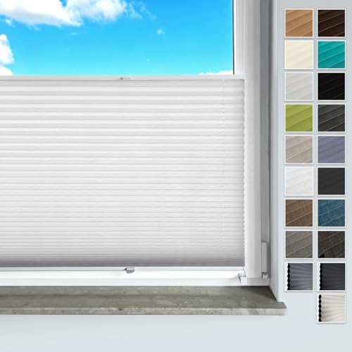 Rollmayer Plissee ohne Bohren, mit Klemmträger Plisseerollo Faltrollo Sichtschutz und Sonnenschutz für Fenster und Tür (Binco Weiß,B35cm x H100cm) von Rollmayer