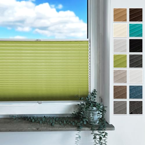 Rollmayer Plissee zum Kleben, Plisseerollo Faltrollo Sichtschutz und Sonnenschutz für Fenster und Tür Premiumqualität Falte für Zuhause, 2 Kollektionen(Binco Grün,B100cm x H200cm) von Rollmayer