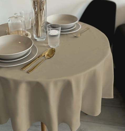 Rollmayer Tischdecke Tischtuch Tischwäsche Gastronomie Kollektion Vivid Uni einfarbig pflegeleicht waschbar(Beige 3, Rund Ø 140cm) von Rollmayer