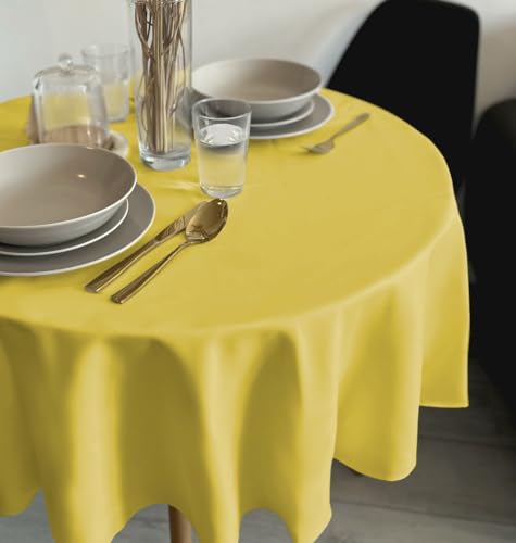 Rollmayer Tischdecke Tischtuch Tischwäsche Gastronomie Kollektion Vivid Uni einfarbig pflegeleicht waschbar zur Auswahl, Produkt für den täglichen Gebrauch(Gelb 5, Rund Ø 140cm) von Rollmayer