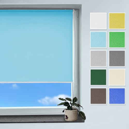 Rollmayer Classic Rollo Klemmfix ohne Bohren, Seitenzugrollo Rollo für Fenster und Tür (Classic Hellblau, B95cm x H150cm) von Rollmayer