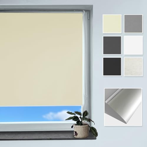 Rollmayer Verdunklungsrollo Thermorollo Klemmfix ohne Bohren, Seitenzugrollo Thermo Rollo für Fenster und Tür (Thermo-Creme - 125 x 150 cm - BxH) von Rollmayer