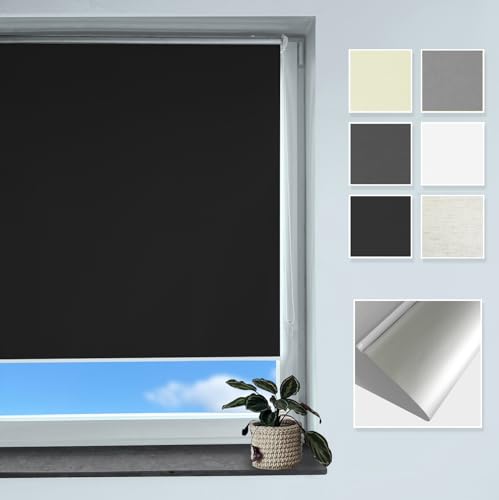 Rollmayer Verdunklungsrollo Thermorollo Klemmfix ohne Bohren, Seitenzugrollo Thermo Rollo für Fenster und Tür (Thermo-Schwarz - 65 x 150 cm - BxH) von Rollmayer