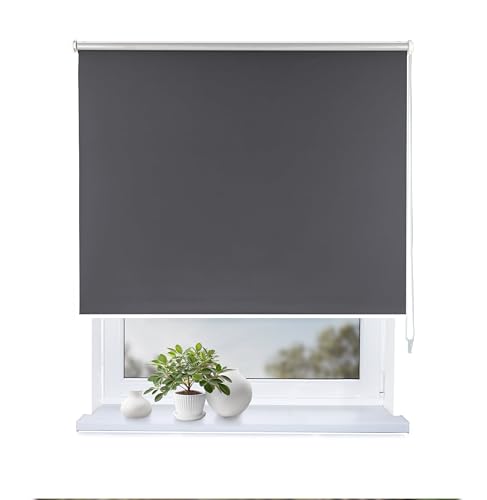 Rollmayer Verdunklungsrollo Thermorollo mit Bohren, Seitenzugrollo Thermo Rollo fur Fenster und Tur (Thermo-Graphit,145x150 cm (BxH)) von Rollmayer