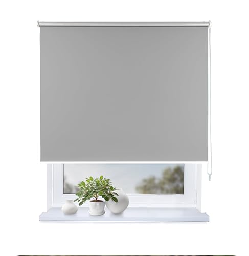 Rollmayer Verdunklungsrollo Thermorollo mit Bohren, Seitenzugrollo Thermo Rollo fur Fenster und Tur (Thermo-Grau,135x220 cm (BxH)) von Rollmayer