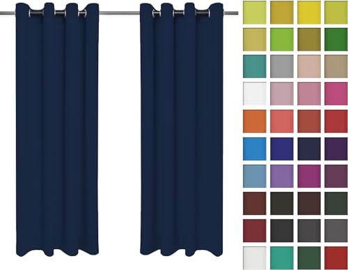 Rollmayer Vorhänge Schal mit Ösen Kollektion Vivid (Dunkel Blau 16, 135x215 cm - BxH) Blickdicht Uni einfarbig Gardinen Schal von Rollmayer