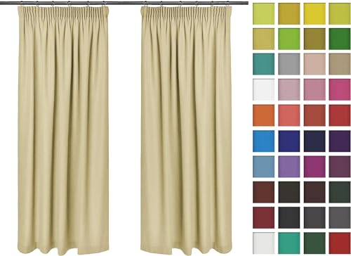 Rollmayer Vorhänge mit Bleistift Kollektion Vivid (Beige 3, 135x215 cm - BxH) Blickdicht Uni einfarbig Gardinen Schal für Schlafzimmer Kinderzimmer Wohnzimmer von Rollmayer