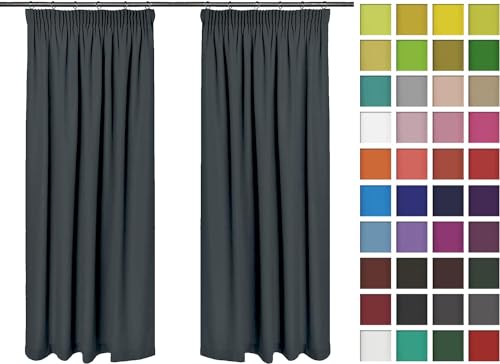 Rollmayer Hochwertig Vorhänge mit Bleistift Kollektion Vivid (Grafit 33, 135x175 cm - BxH - 2 er Pack) Blickdicht Uni einfarbig Gardinen Schal für Schlafzimmer von Rollmayer