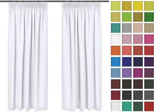 Rollmayer Hochwertig Vorhänge mit Bleistift Kollektion Vivid (Weiß 1, 135x175 cm - BxH - 2 er Pack) Blickdicht Uni einfarbig Gardinen Schal für Schlafzimmer von Rollmayer