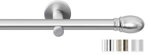 Rollmayer elegant und modern Chrom Matt Vorhangstange/Gardinenstange aus metall Ø 19mm (120cm Aida, im Silber, 1-läufig) verschiedene Größen und Endstücken Ohne Ringe! von Rollmayer