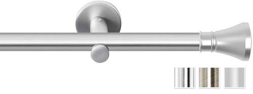 Rollmayer elegant und modern Chrom Matt Vorhangstange/Gardinenstange aus metall Ø 19mm (240cm Prince, im Silber, 1-läufig) verschiedene Größen und Endstücken Ohne Ringe! von Rollmayer