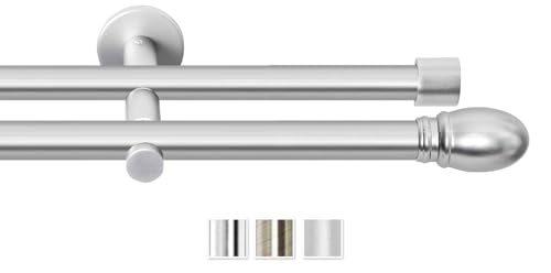 Rollmayer elegant und modern Chrom Matt Vorhangstange/Gardinenstange aus metall Ø 19mm (480cm Aida, im Silber, 2-läufig) verschiedene Größen und Endstücken Ohne Ringe! von Rollmayer