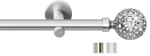 Rollmayer elegant und modern Chrom Matt Vorhangstange/Gardinenstange aus metall Ø 19mm (480cm Goplana, im Silber, 1-läufig) verschiedene Größen und Endstücken Ohne Ringe! von Rollmayer