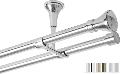 Rollmayer elegant und modern Edelstahl Vorhangstange/Gardinenstange Ø 19mm Rohr (200cm Prince, Edelstahl, Deckenbefestigung, 2-läufig) verschiedene Größen und Endstücken. Ohne Ringe! von Rollmayer