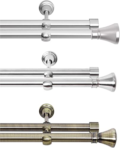 Rollmayer elegant und modern Edelstahl Vorhangstange/Gardinenstange Ø 19mm (480cm Prince, Edelstahl, 2-läufig) verschiedene Größen und Endstücken Ohne Ringe! von Rollmayer