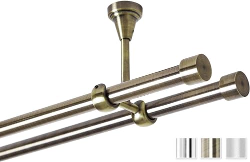 Rollmayer elegant und modern metall Antik Gold Vorhangstange/Gardinenstange Ø 19mm Rohr (320cm Crux, im Gold, Deckenbefestigung, 2-läufig). Ohne Ringe! von Rollmayer