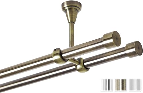 Rollmayer elegant und modern metall Antik Gold Vorhangstange/Gardinenstange Ø 19mm Rohr (520cm Crux, im Gold, Deckenbefestigung, 2-läufig). Ohne Ringe! von Rollmayer