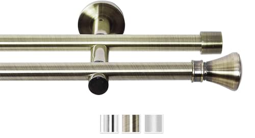 Rollmayer elegant und modern metall Antik Gold Vorhangstange/Gardinenstange Ø 19mm Rohr (600cm Prince, im Gold, 2-läufig) verschiedene Größen und Endstücken. Ohne Ringe! von Rollmayer