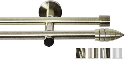 Rollmayer metall Gardinenstange Ø 16mm Rohr, Gold für Ösenvorhang Gardinen Vorhang (Allegro 320cm lang, gold, 2-läufig) Modern Vorhangstange Ohne Ringe! von Rollmayer