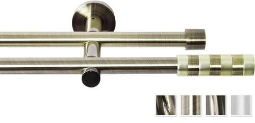 Rollmayer metall Gardinenstange Ø 16mm Rohr, Gold für Ösenvorhang Gardinen Vorhang (Orion 400cm lang, gold, 2-läufig) Modern Vorhangstange Ohne Ringe! von Rollmayer