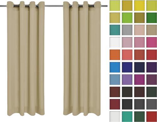 Rollmayer Vorhänge Schal mit Ösen Kollektion Vivid (Beige 3, 135x150 cm - BxH) Blickdicht Uni einfarbig Gardinen Schal von Rollmayer