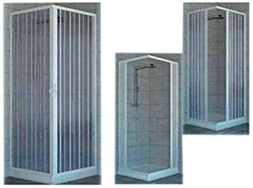 Duschkabine mit zwei verschließbaren Türen und 90-Grad-Winkel, hergestellt aus ungiftigem, selbstverlöschendem PVC-Kunststoff, falt- und schiebbar, Farbe: weiß von Rollplast