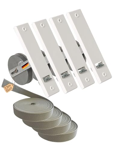 Rollwin 4x Rolladen Gurtwickler Unterputz 185mm Lochabstand - mit 7m Gurt 23mm Rolladengurt - aus Deutschland - mit Gurtwickler Blende Weiß Rollo Wickler mit Abdeckblende Rollladen Aufwickler von Rollwin