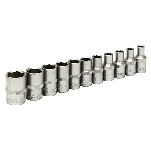 Rolson 1/10,2 cm metrisch Socket Set 11 Stück Set Shallow Sockets 4 mm 4,5 mm 5 mm 6 mm 7 mm 8 mm 9 mm 10 mm 11 mm 13 mm-Vanadium Stahl von Rolson